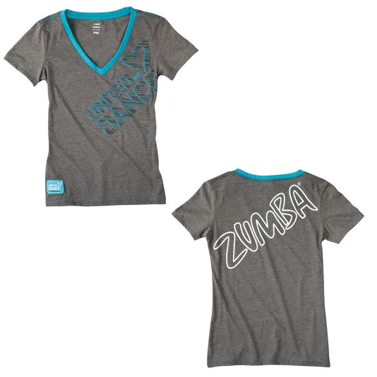Zumba Fitness Gray United We Dance V Neck NWT Ships Fast Support ALS 