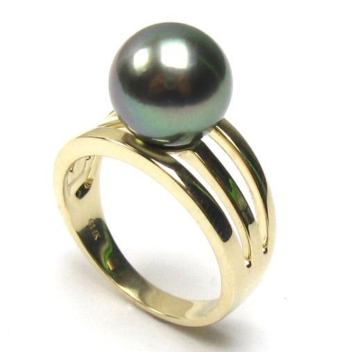 10 11mm Tahitian Black Pearl 5.0g 14K Yellow Gold Ring  