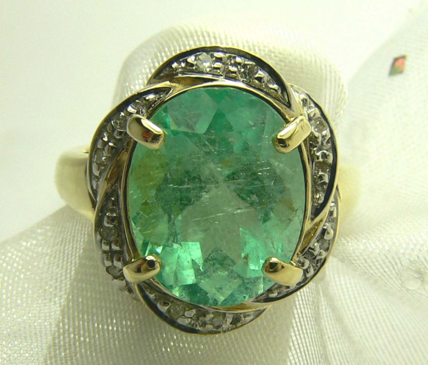 10tcw Radiant Oval Colombian Emerald & Diamond Cocktail Ring 10k 