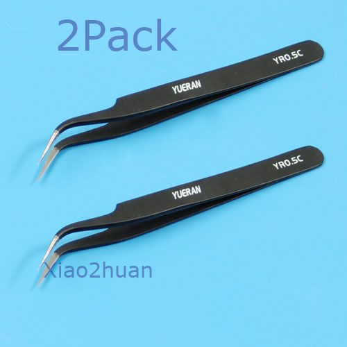 2XCurved Tips Antimagnetic Antistatic Tweezer Forceps  