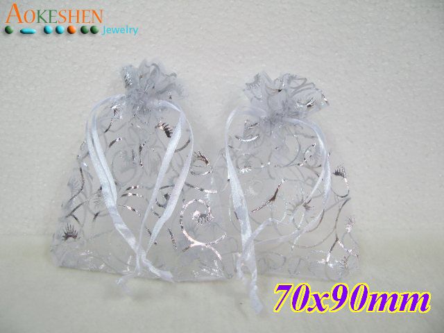 White/Silver Eyelash Organza Wedding Favuor Gift Bags  