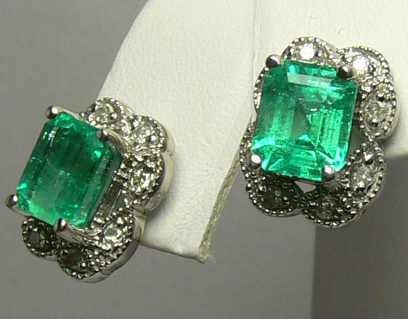 DAZZLING COLOMBIAN EMERALD & DIAMOND EARRINGS 3.40CTS  