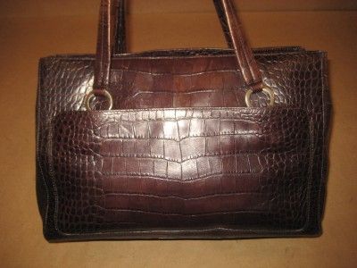 ANN TAYLOR Croco Dark Brown Leather Boston Shopper Satchel Shoulder 