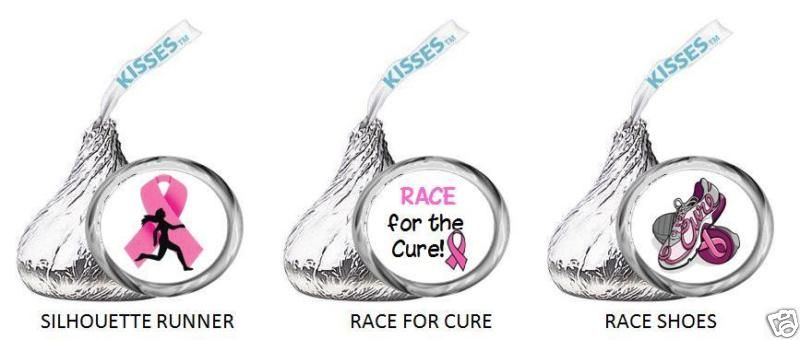 BREAST CANCER PINK RIBBON kiss labels RACE FOR THE CURE  