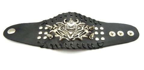 Joker Devil Demon Spike Leather Cuff bangle Bracelet Wristband Punk 