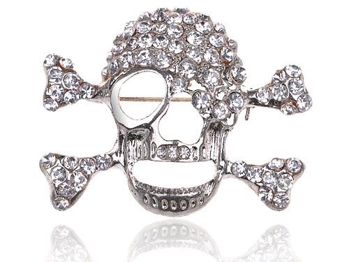 Clear Crystal Rhinestone Skull Jagged Face Bones Pirate like Fashion 