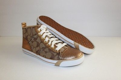 NEW COACH WOMENS INDIANA KHAKI GOLD HIGH TOP SHOE SNEAKER TENNIS SIZE 