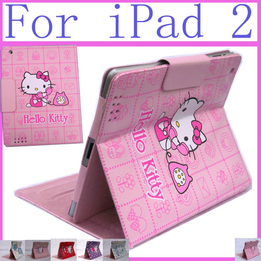 Hello Kitty leather case stand for apple iPad2 Pink  