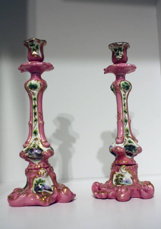 ANTIQUE FRENCH JACOB PETIT PORCELAIN CANDLESTICK SET  