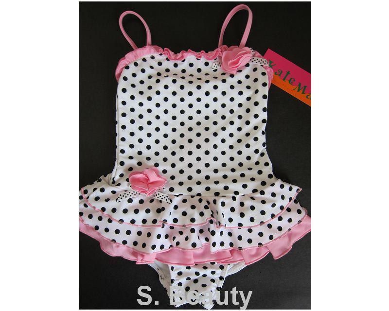   Black & White Polka Dots Skirted Tutu One Pc Swimsuits 2T 6X  