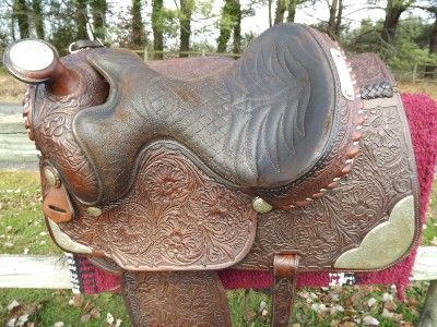 15.5 Seat Tex Tan Hereford Tooled Leather Western Show/Equitation 