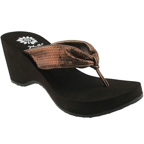 Yellow Box Womens NEW Galaxy Bronze Brown Sequin Wedge Flip Flops 