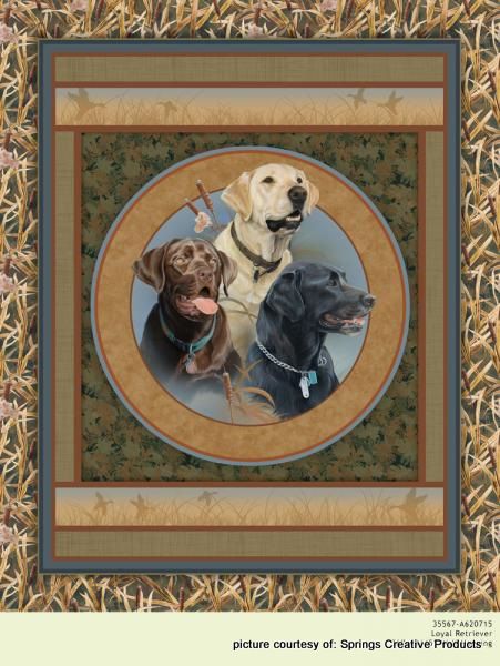 Loyal Retriever Dogs Ducks Wall Hanging Fabric Panel  