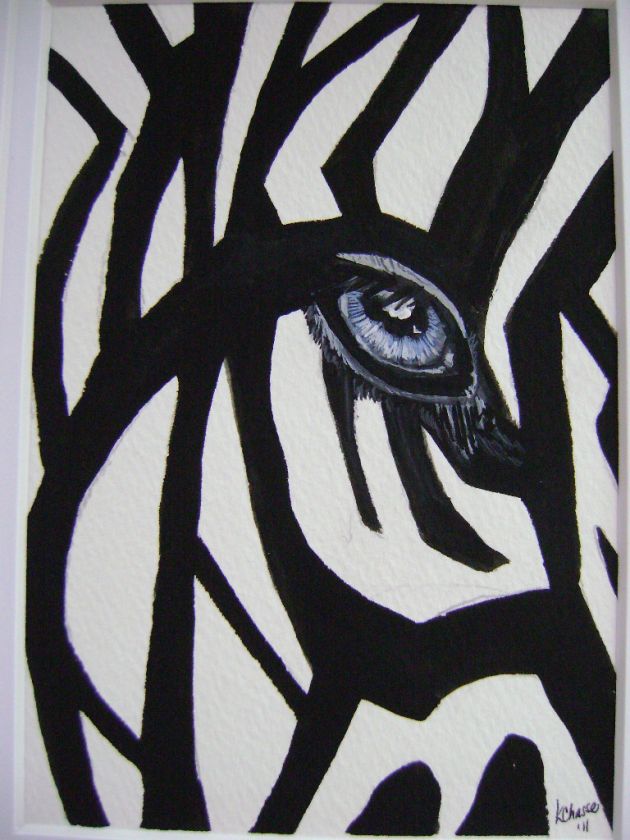 ZEBRA BLUE EYES Animal Fanasty African SIGNED ORIGINAL WATERCOLOR 