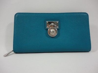   Large HAMILTON Zip Around Leather Teal Sea Blue WALLET Clutch  