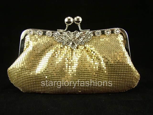 Gold Metallic Evening Clutch Crystal Flower Jeweled EMC 02811