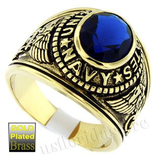 Mens Dark Blue US Navy Military Gold Plated Ring Size 13 3/4  