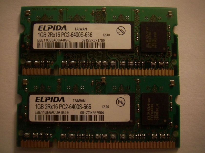 Elpida 2GB Memory 2x 1GB DDR2 800mhz pc2 6400 Laptop SODIMM pn 