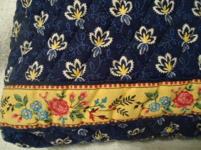 VERA BRADLEY COSMETIC CASE MAKE UP LARGE BAG NAVY BLUE YELLOW BAND 