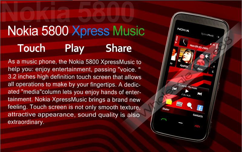 Nokia 5800 XpressMusic Unlocked PDA GPS Cell Phone  