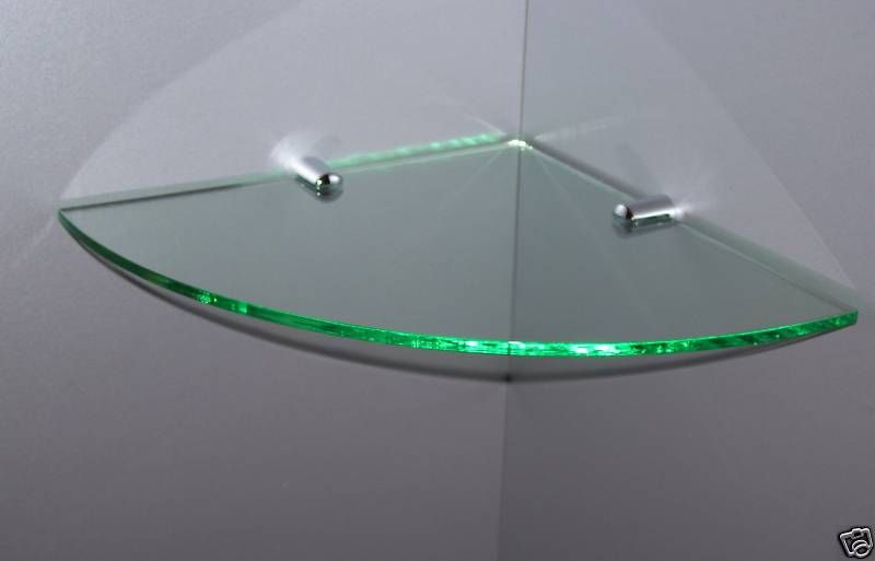 PAIR ACRYLIC GLASS LOOK CORNER SHELF CHROME FIXINGS  