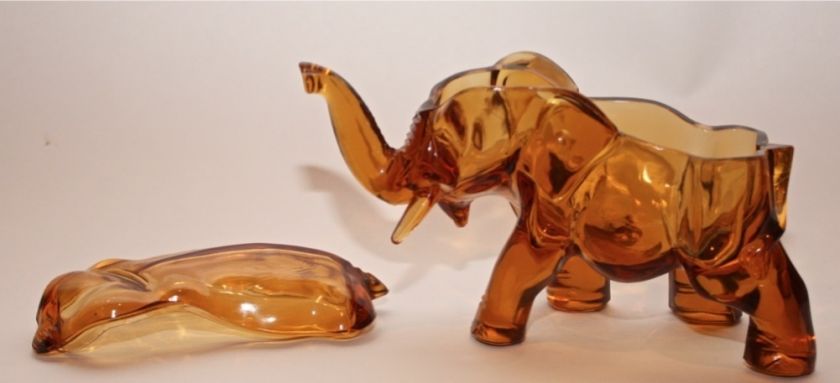 Depression Glass Cooperative Flint Amber Elephant Cigarette Box  