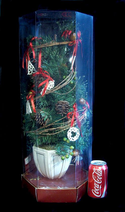   Table Top Xmas Topiary Tree Decorated w/ Ornaments Say It Silk  