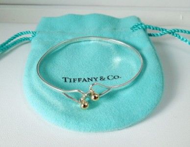 TIFFANY Sterling 18K YG HEART Hook & Eye Bangle Bracelet Vintage 