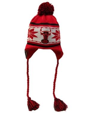 Chicago Bulls Red Striped Snowflake Tassel Beanie  