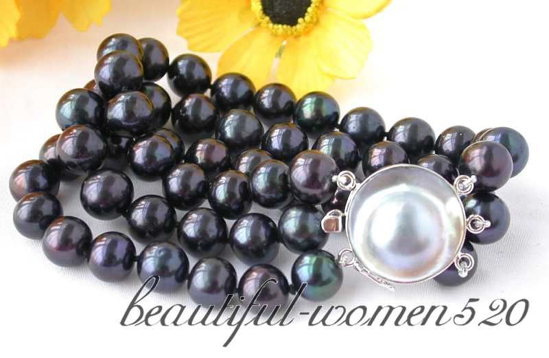 3row 11mm Tahitian black freshwater pearl bracelet mabe  