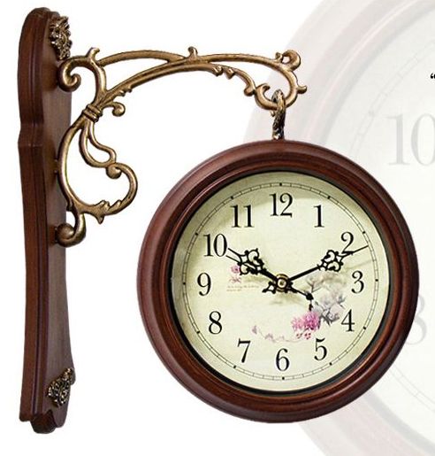 ANTIQUE DOUBLE SIDE CLOCK WHITE wall vintage deco art  