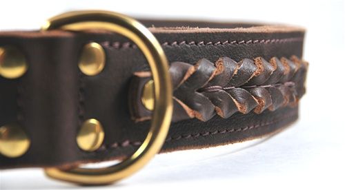 Double  Ply Full Grain Leather Solid Brass Buckle Dog Collar 