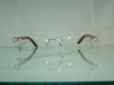 %AUTHENTIC CARTIER Platinum & Wood Rimless T8100655 Eyeglasses Frames 