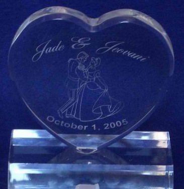 Crystal Cinderella Heart Wedding Cake Topper Personalized Engraved 