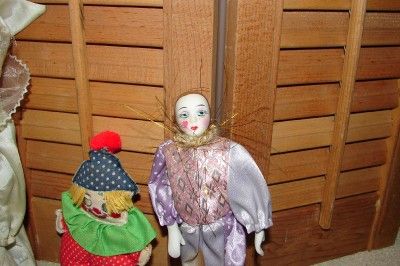 Vintage Lot Of 6 Porcelain Head Clown Mime Dolls  