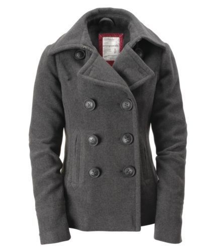 NEW AEROPOSTALE WOMENS JUNIORS WOOL PEA COAT WINTER JACKET GRAY XL 