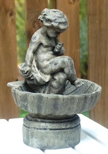 New Backyard Patio Garden Cherub Fountain Statue Moss  