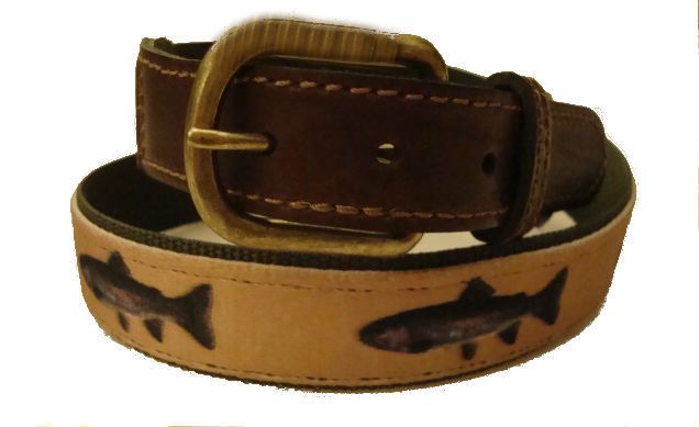 Croakies Leather Nylon Canvas RAINBOW TROUT Fishing Belt NWT Vaughn 