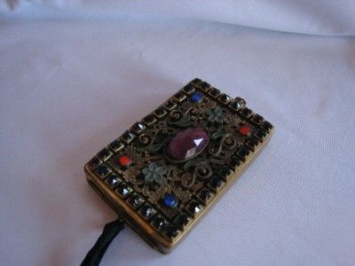 ART DECO 20S DANCE COMPACT ENAMEL & CZECH RHINESTONES  