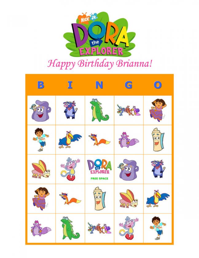 Dora the Explorer Birthday Party Game Bingo Cards  