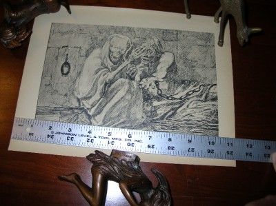 Vintage Antique Print Death Skeleton Satan Prison Nightmare Spooky 