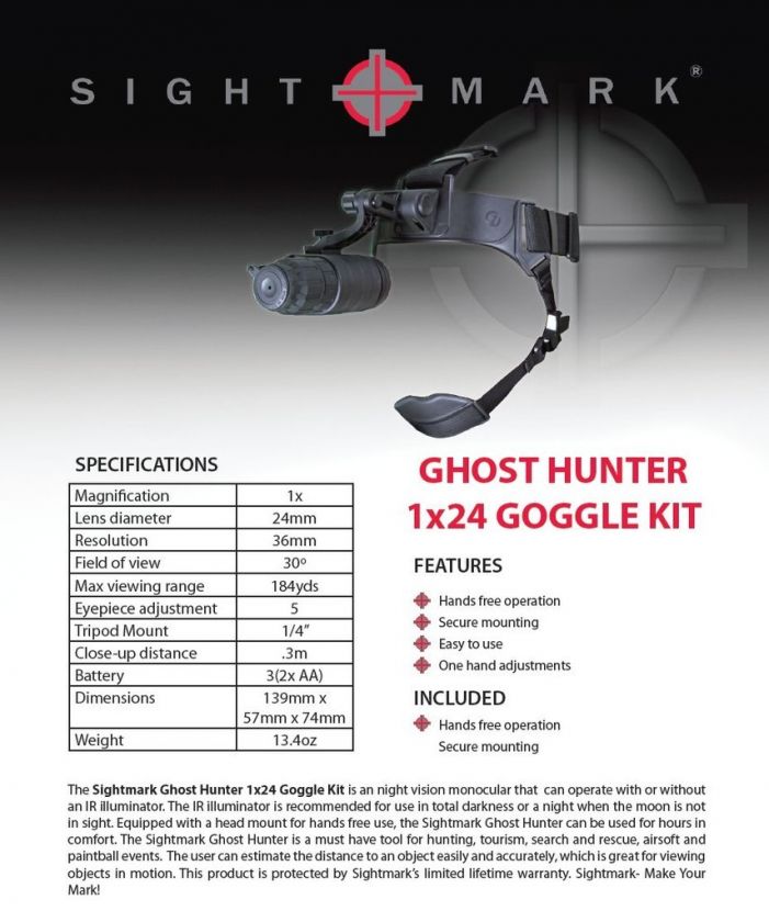 Sightmark Ghost Hunter 1x24 Night Vision Goggle Kit  