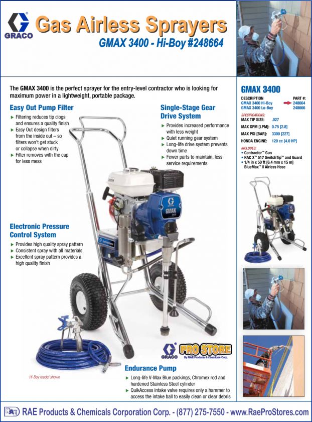 Graco GMAX 3400 Hi Boy Gas Airless Paint Sprayer 248664 633955082502 