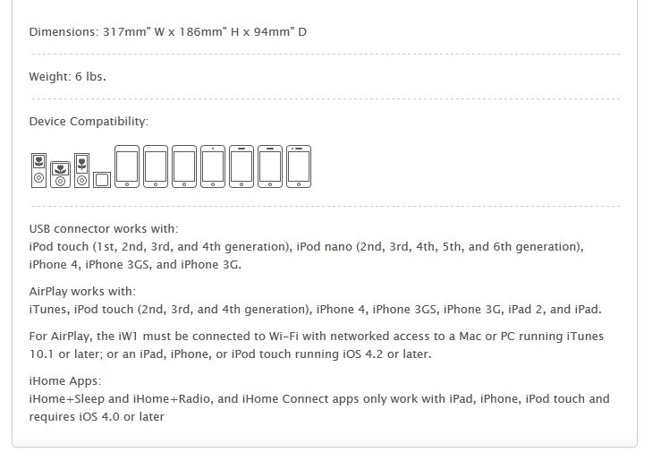 iHome iW1 AirPlay wireless audio system for iPod, i Touch, iPhone 