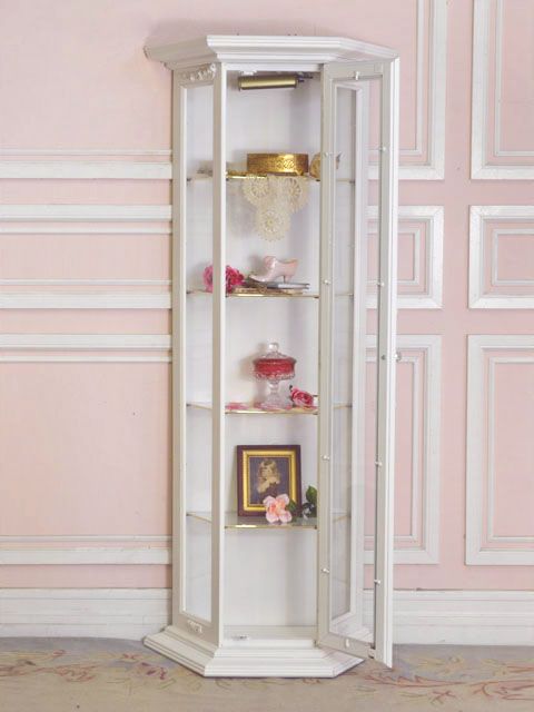   White Display Curio Cabinet Glass Door Roses French Tall WOW  