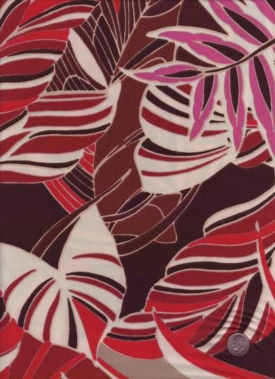 BROWN PINK ORANGE Banana Leaves Print Nylon 2 Way Stretch Fabric 