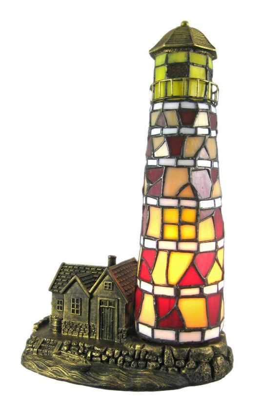 Stunning Stained Glass Lighthouse Accent Table Lamp  