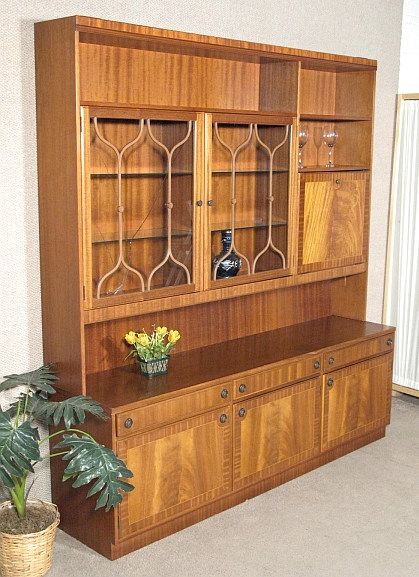   Golden MAHOGANY COCKTAIL Liquor BAR CHINA HUTCH c1970 L15c  