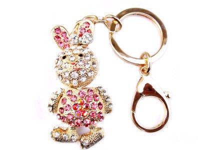 Rabbit Bunny Pink SWAROVSKI Crystal Key Chain  