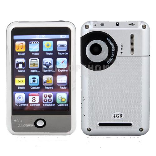   LCD TFT Touch Screen 4GB 4G  MP4 Player FM Camera Sliver Free Gift